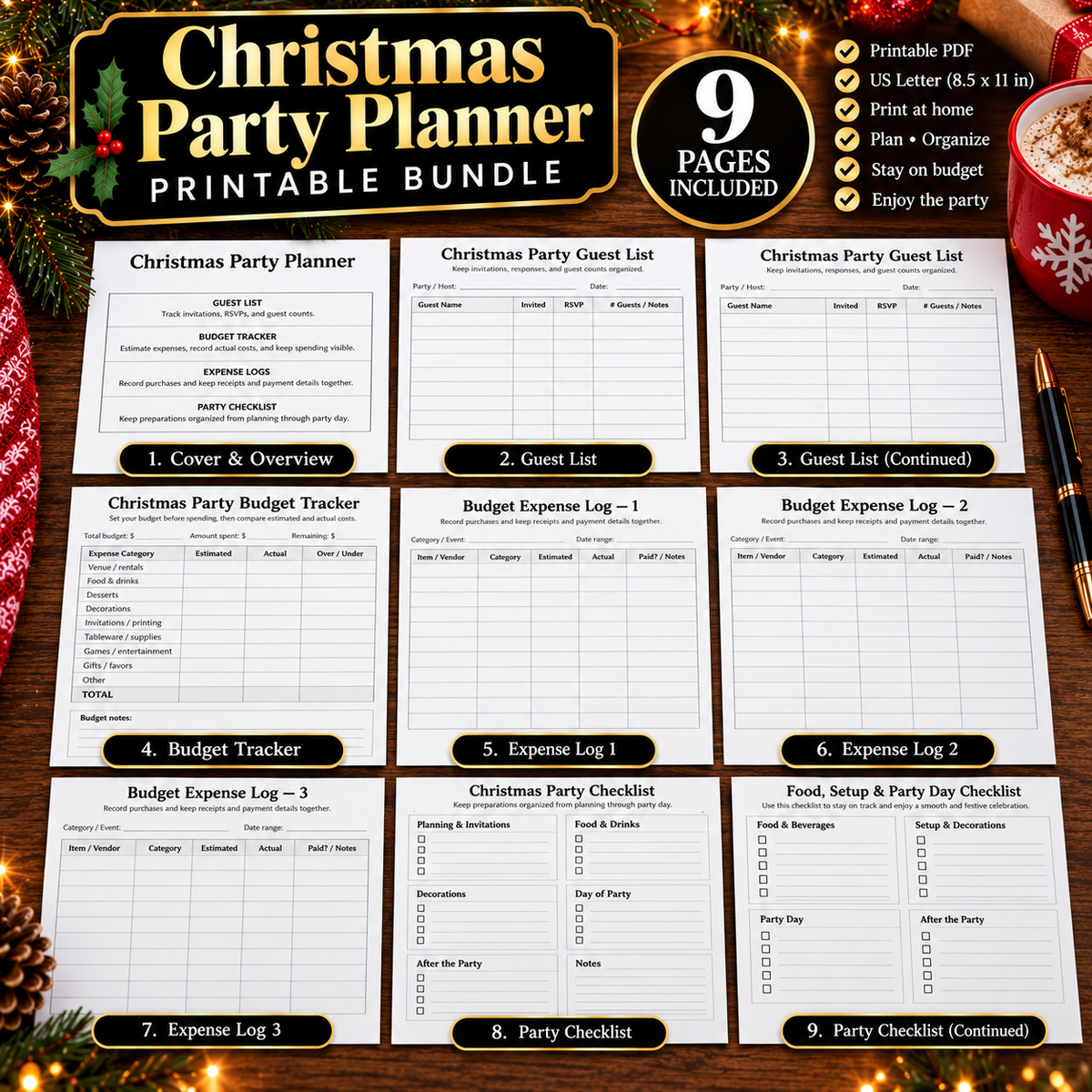 Christmas Party Planner & Editable Invitation Bundle