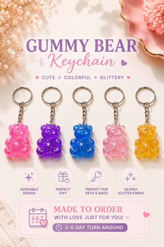 Custom Glitter Gummy Bear Keychain Charm