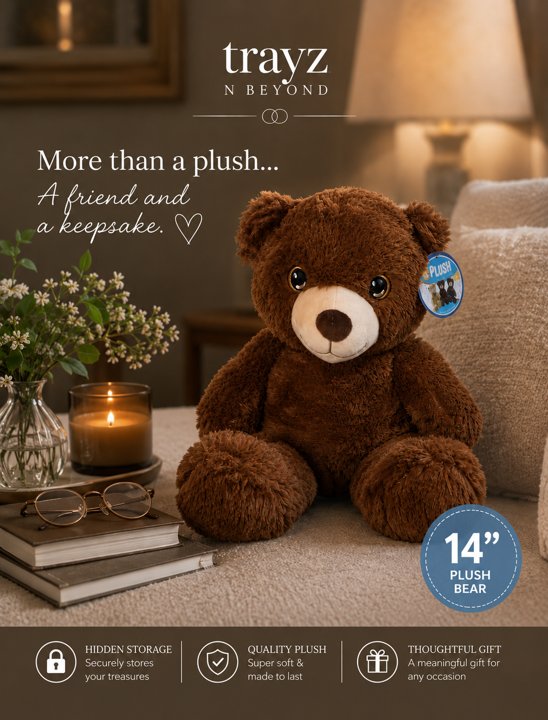 14" Brown Teddy Bear with 2qt Screw Top Plastic Jar
