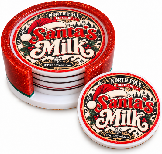 Santa’s Milk Christmas Coaster Set with Holder