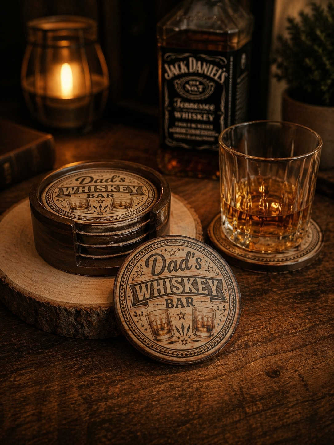 Dad's Whiskey Bar Flight Tray Set — Epoxy Resin Bar Accessory Gift Set