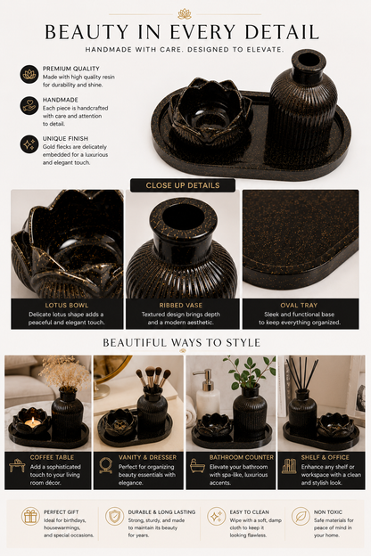 Black Obsidian Luxury Décor Set | Candle, Vase & Tray