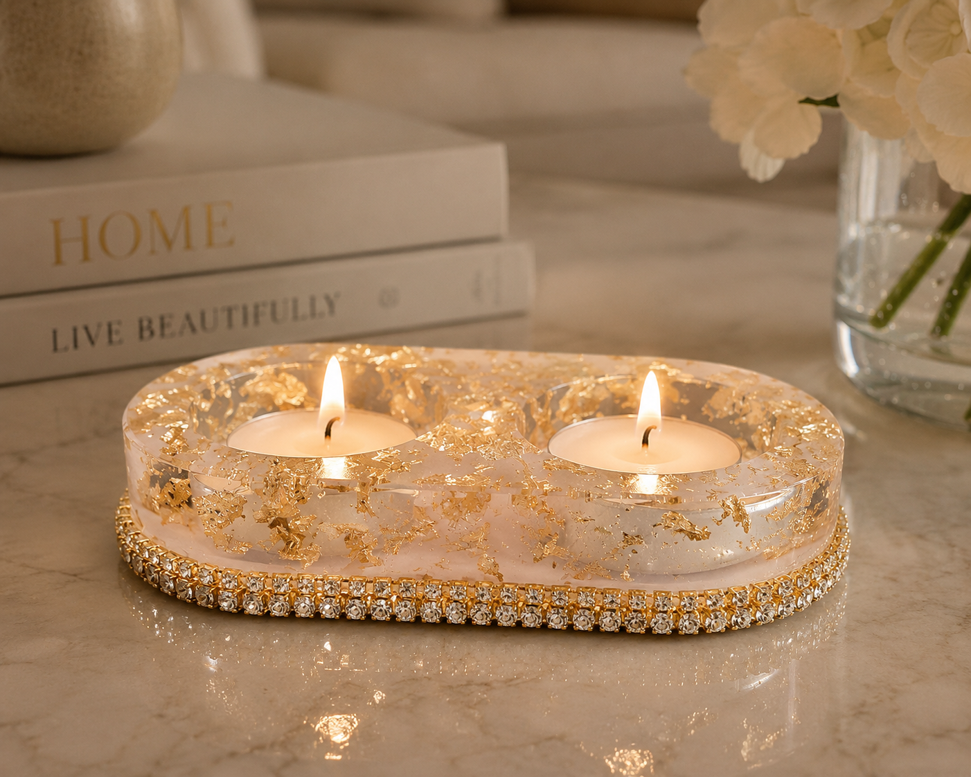 Gold Foil Dual Tea Light Candle Holder