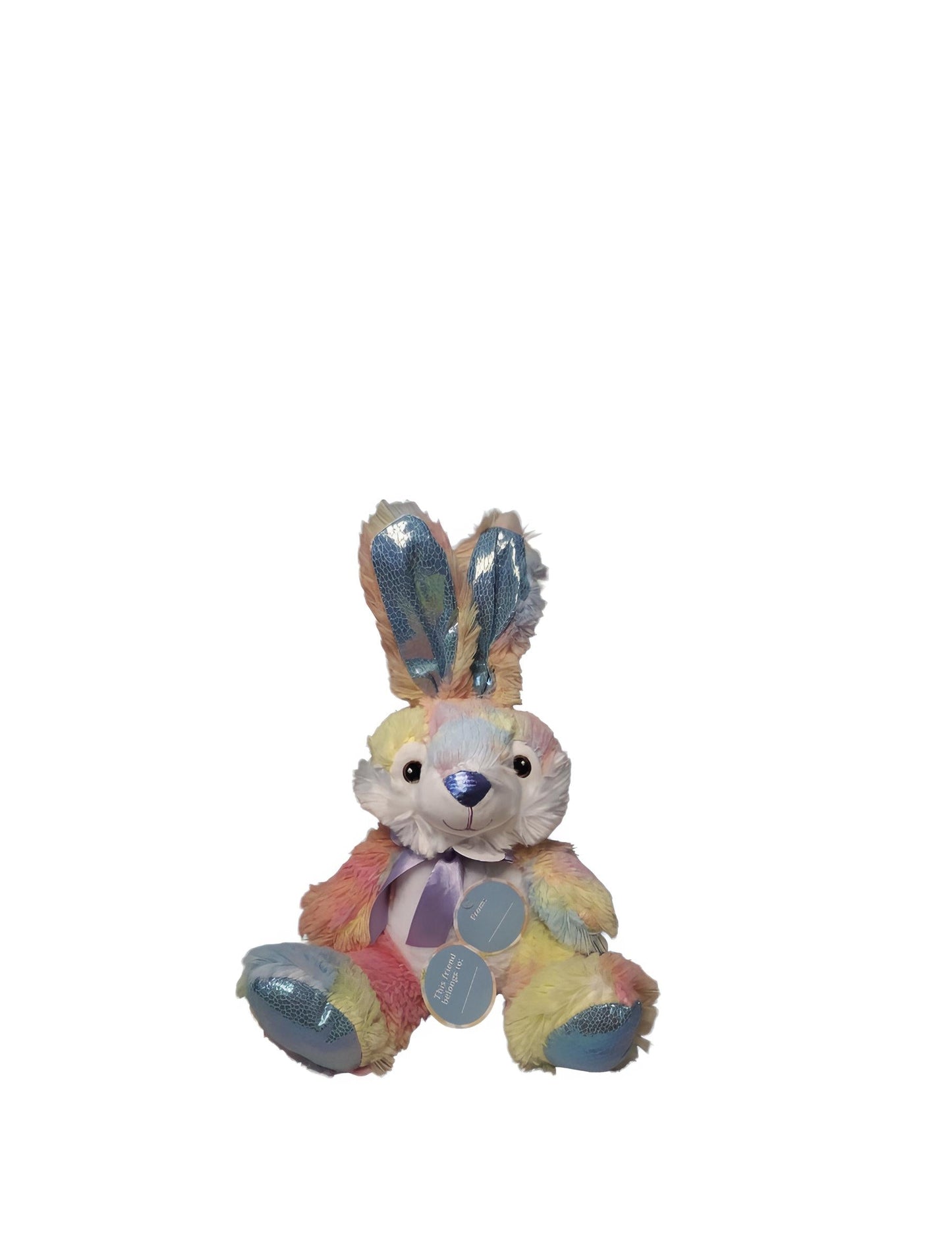Rainbow Bunny 12" Plush Stuffed Animal with 8oz Plastic Screw-Top Jar — Perfect Gift