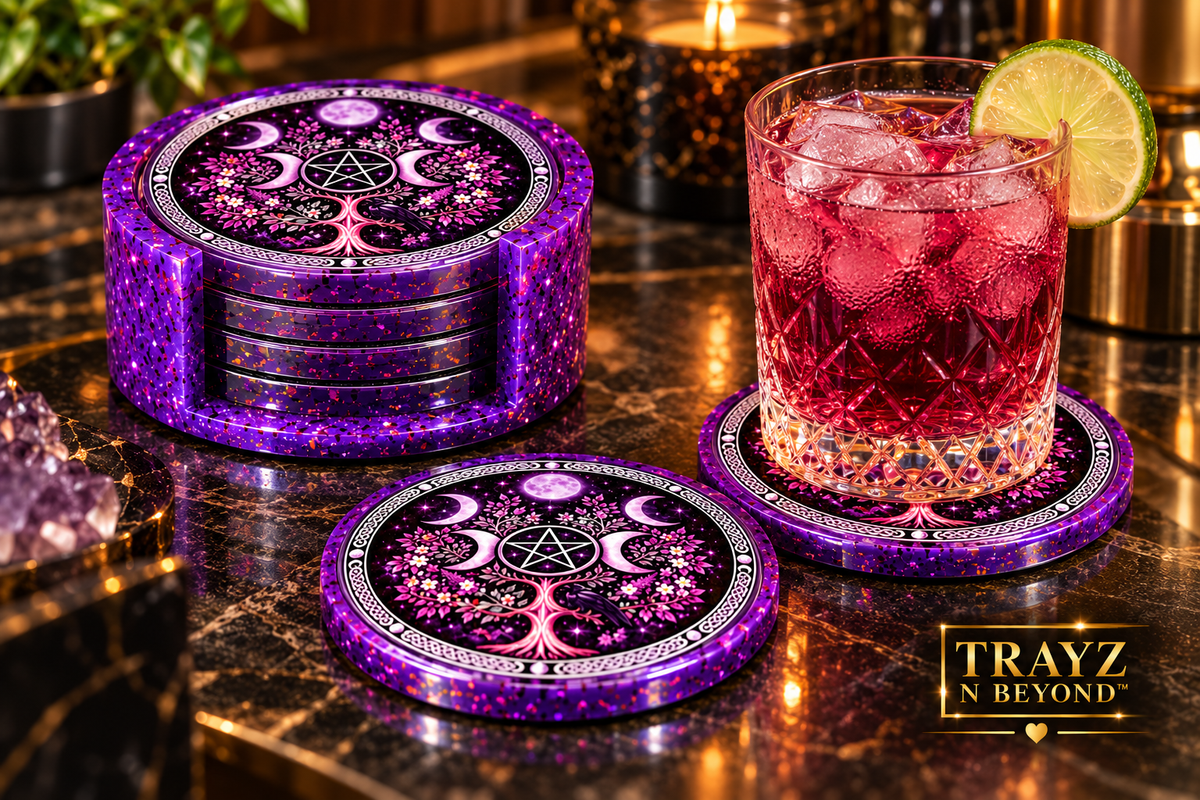 Personalized Epoxy Resin Coaster Set with Matching Holder
