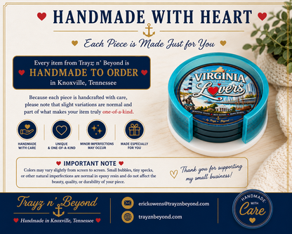 Virginia State Epoxy Resin Coaster Set with Holder