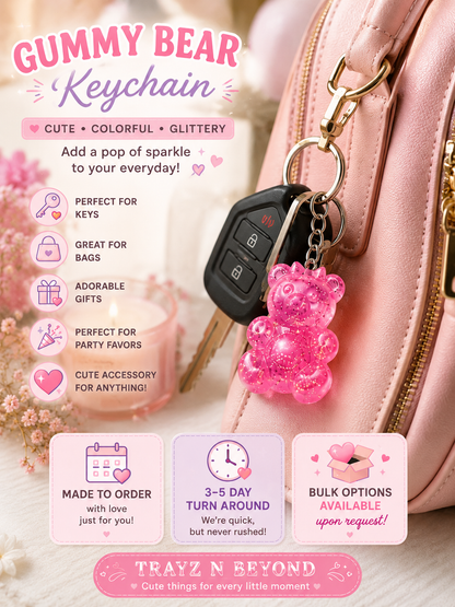 Custom Glitter Gummy Bear Keychain Charm