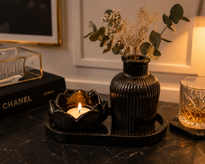 Black Obsidian Luxury Décor Set | Candle, Vase & Tray
