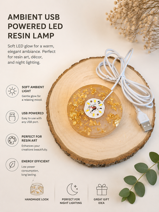 Gold Flake Ambient USB LED Resin Lamp Base — 3 Inch Round