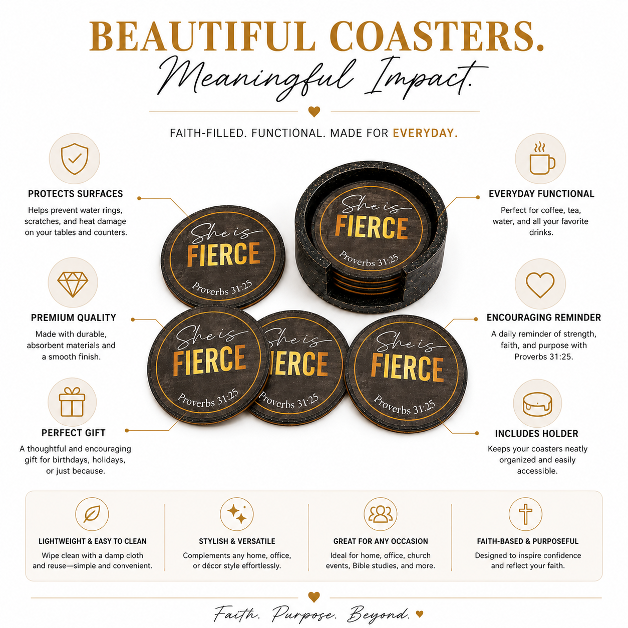 She Is Fierce – Luxury Handcrafted Shot Glass Tray Set | Proverbs 31:25