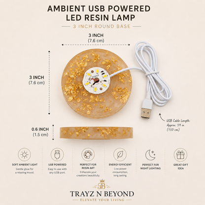 Gold Flake Ambient USB LED Resin Lamp Base — 3 Inch Round