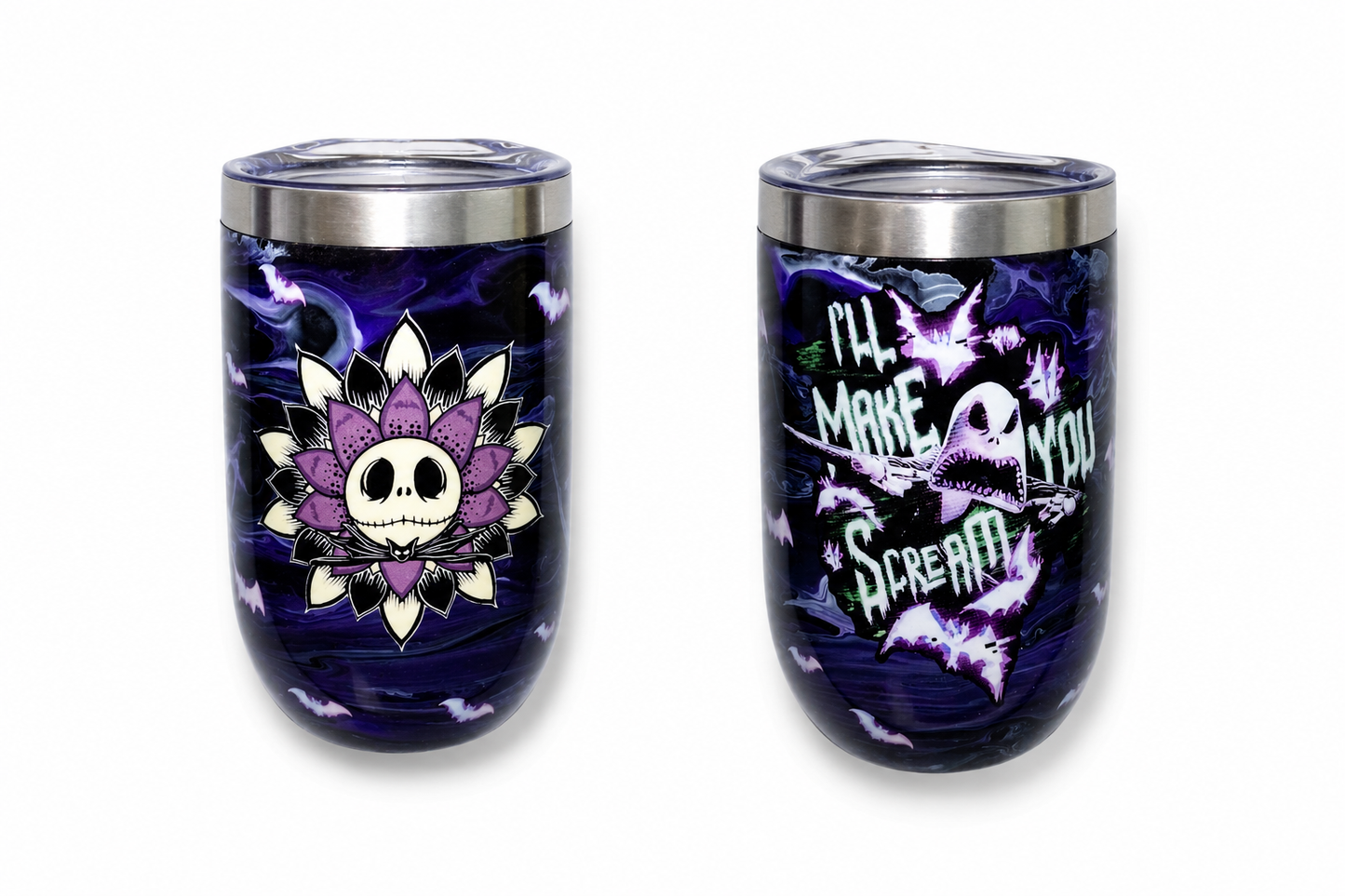 Spooky Skull Flower Epoxy Resin Tumbler – 16 oz