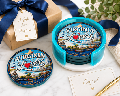 Virginia State Epoxy Resin Coaster Set with Holder