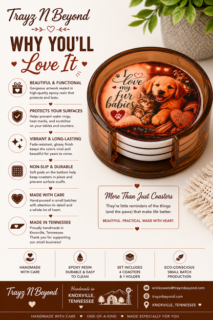 I Love My Fur Babies Epoxy Resin Coaster Set