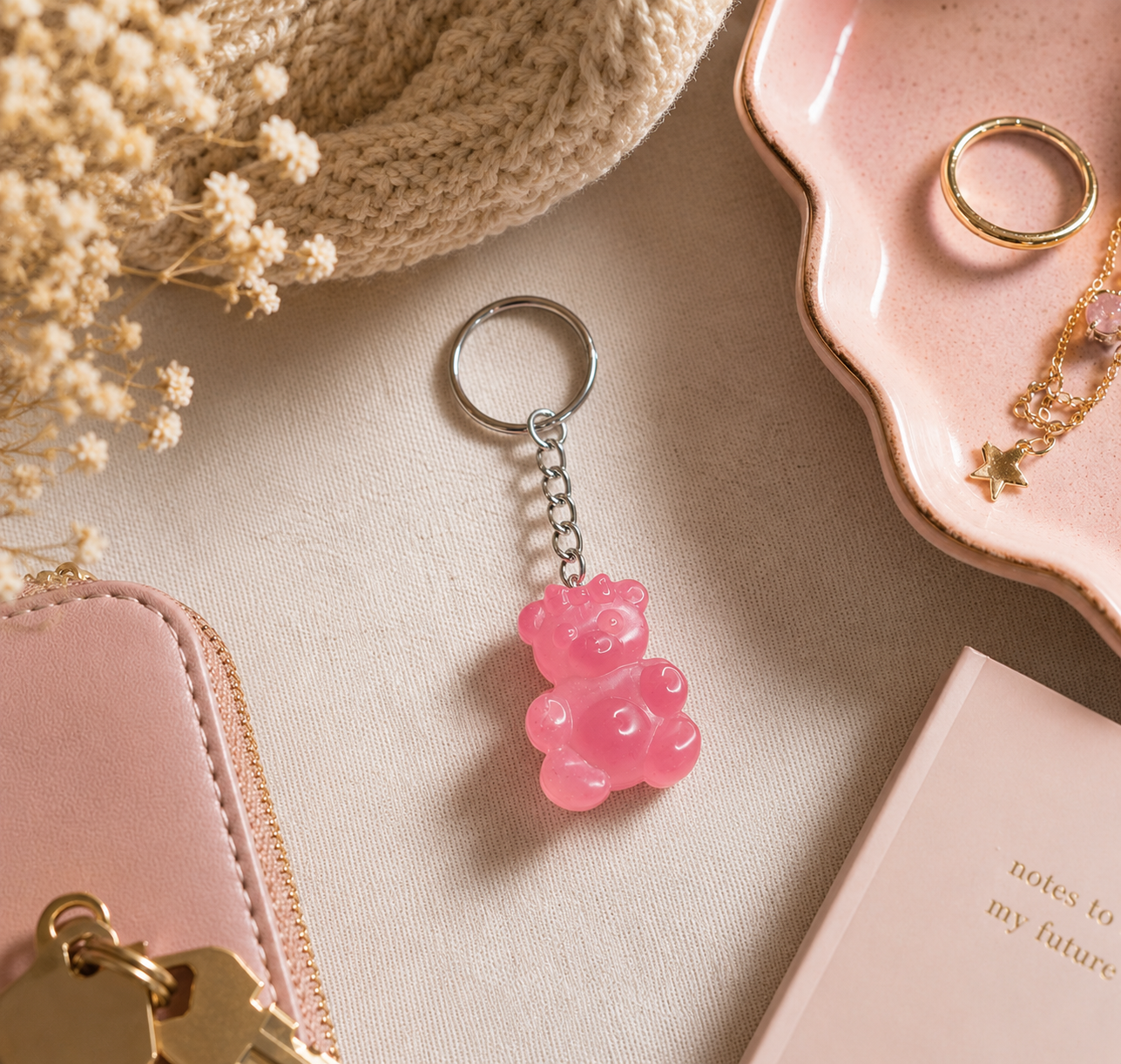 Custom Glitter Gummy Bear Keychain Charm